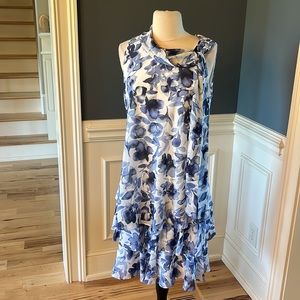 Robbie Bee Signature Blue White Floral Dress Flapper Tea Length New Womens 8